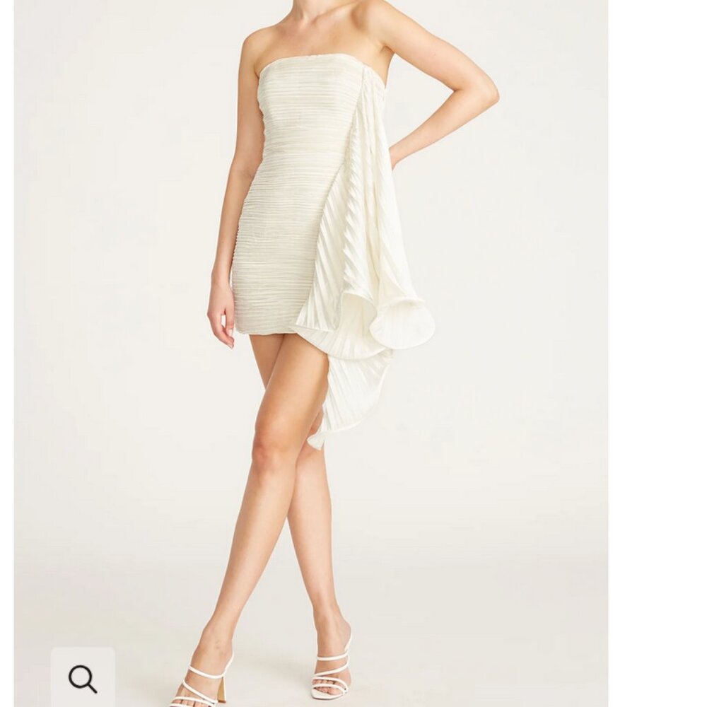 AMUR Ivory Strapless Satin Mini Dress w/ Pleated Ruffle | Size 4